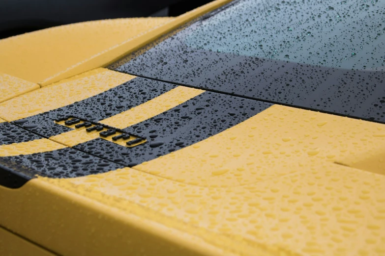 this is an image of a car's rain covered hood