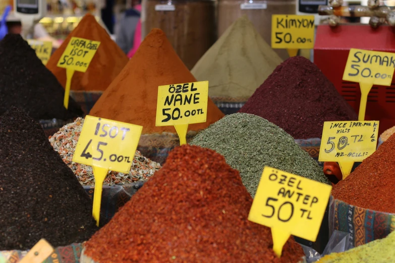 different types of spices and spices are on display