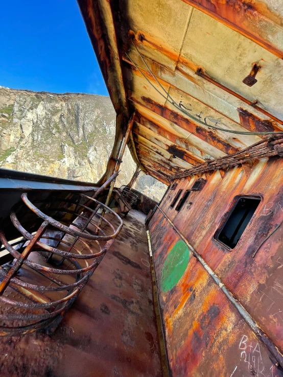 the bottom part of an old wooden boat