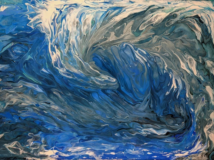 a painting of swirling ocean waves painted with acrylic paints