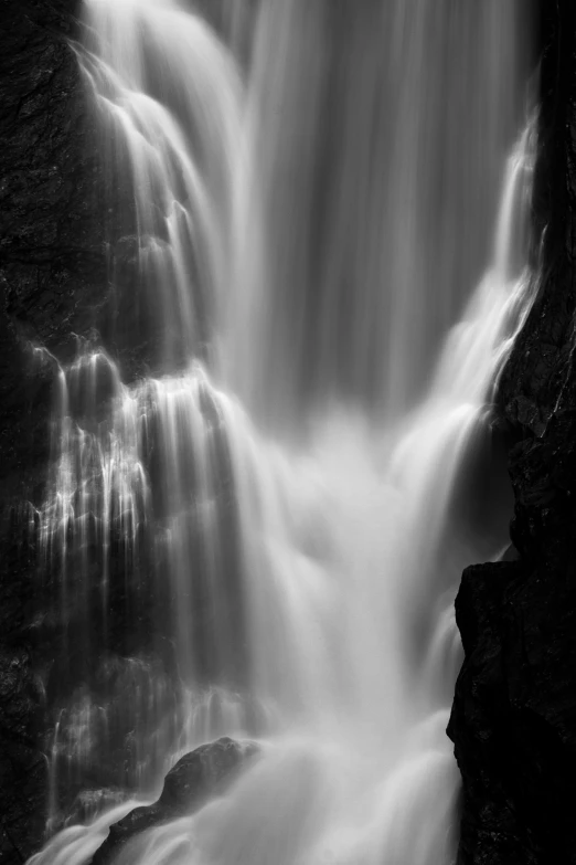 black and white waterfall pography of a waterfall