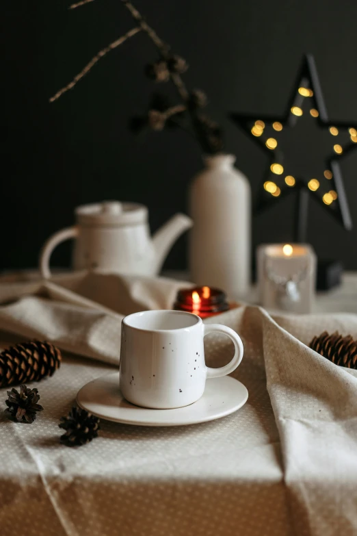 a coffee cup on the table for a christmas meal