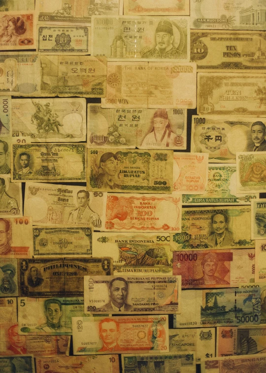 an image of money wall made from old paper