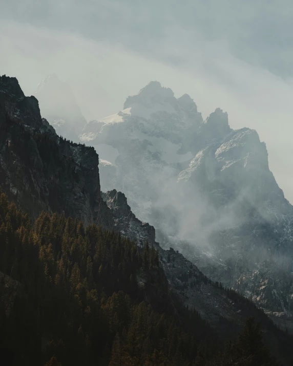 a very big mountain range by some trees