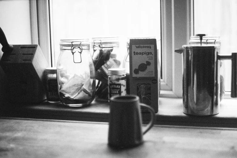 a window sill filled with lots of objects