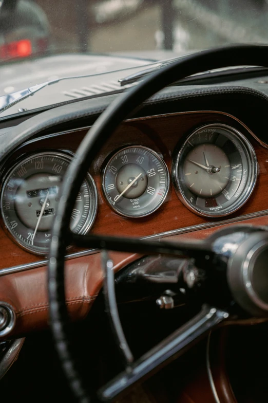 interior view of classic car showing the instrument screen and dashboard