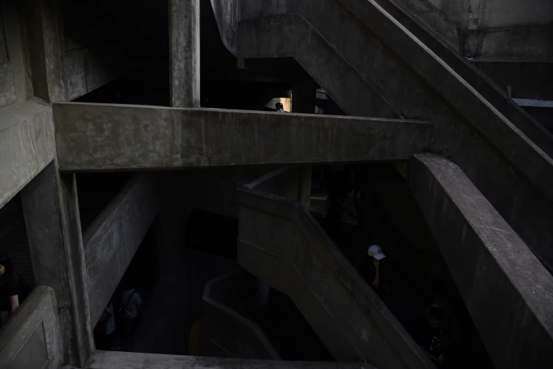 a picture of a stairwell from the ground to the top of it