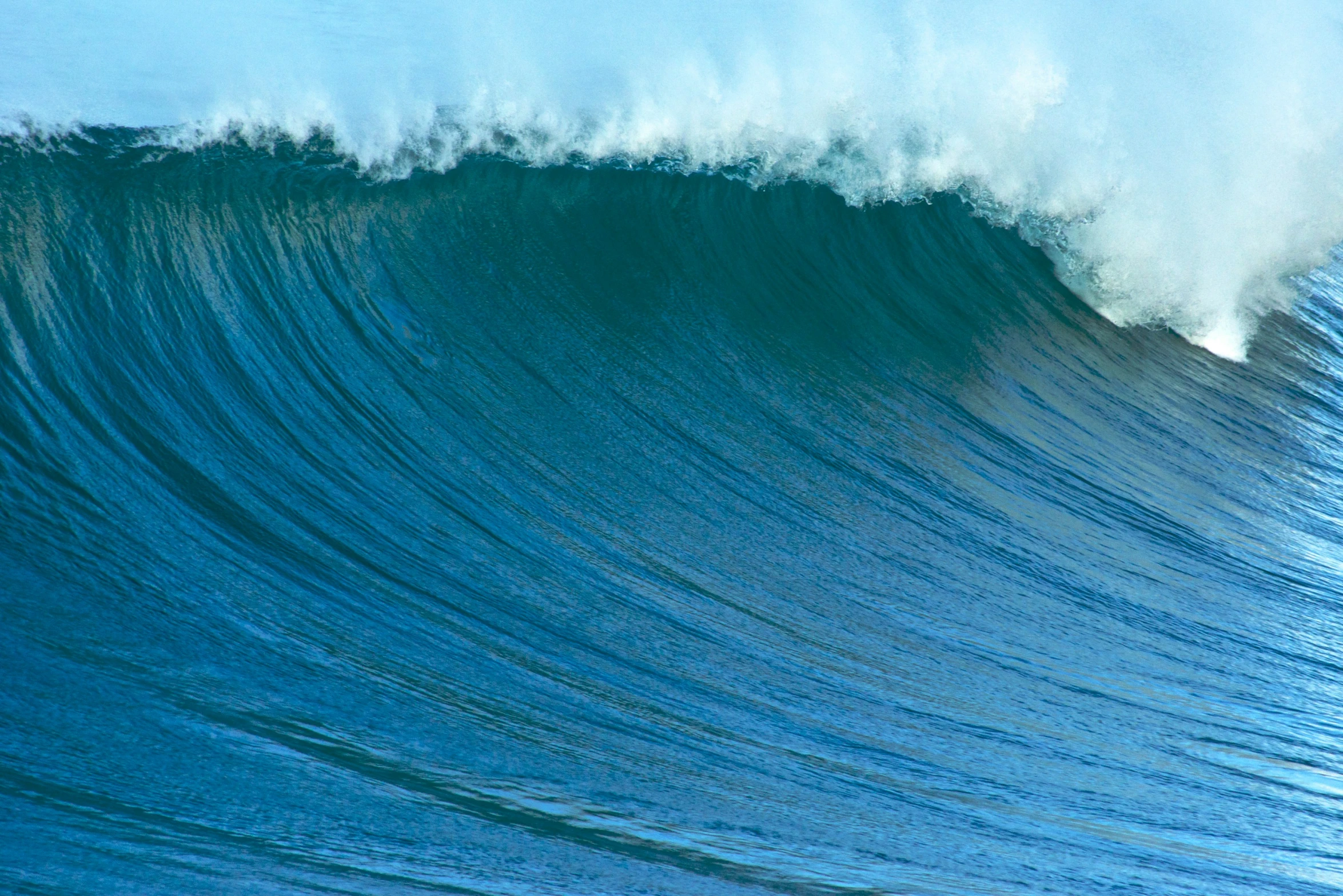 a large ocean wave in the middle of blue ocean