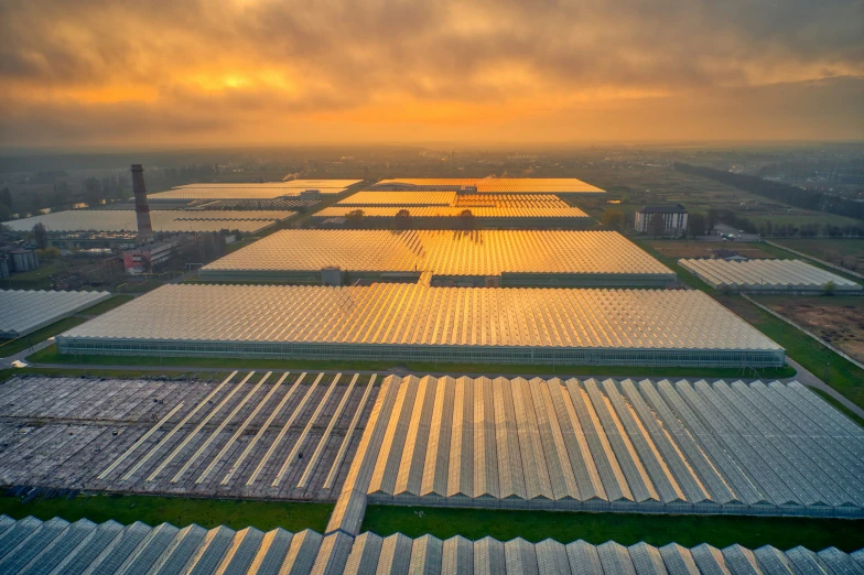 a large solar farm in the middle of the city