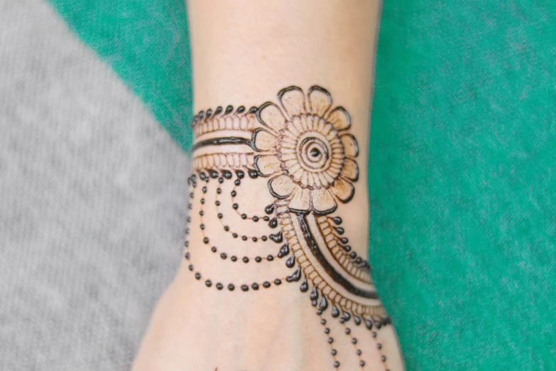a tattoo style is on the foot of a person