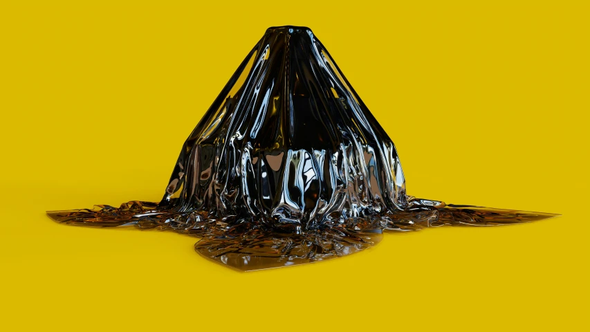 a pile of plastic foil overflowing on top of a yellow surface