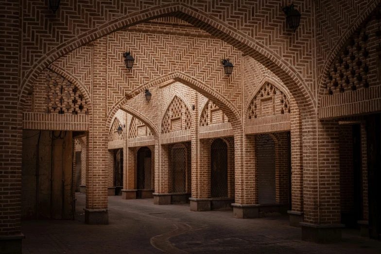 the archways in a building are decorated with bricks