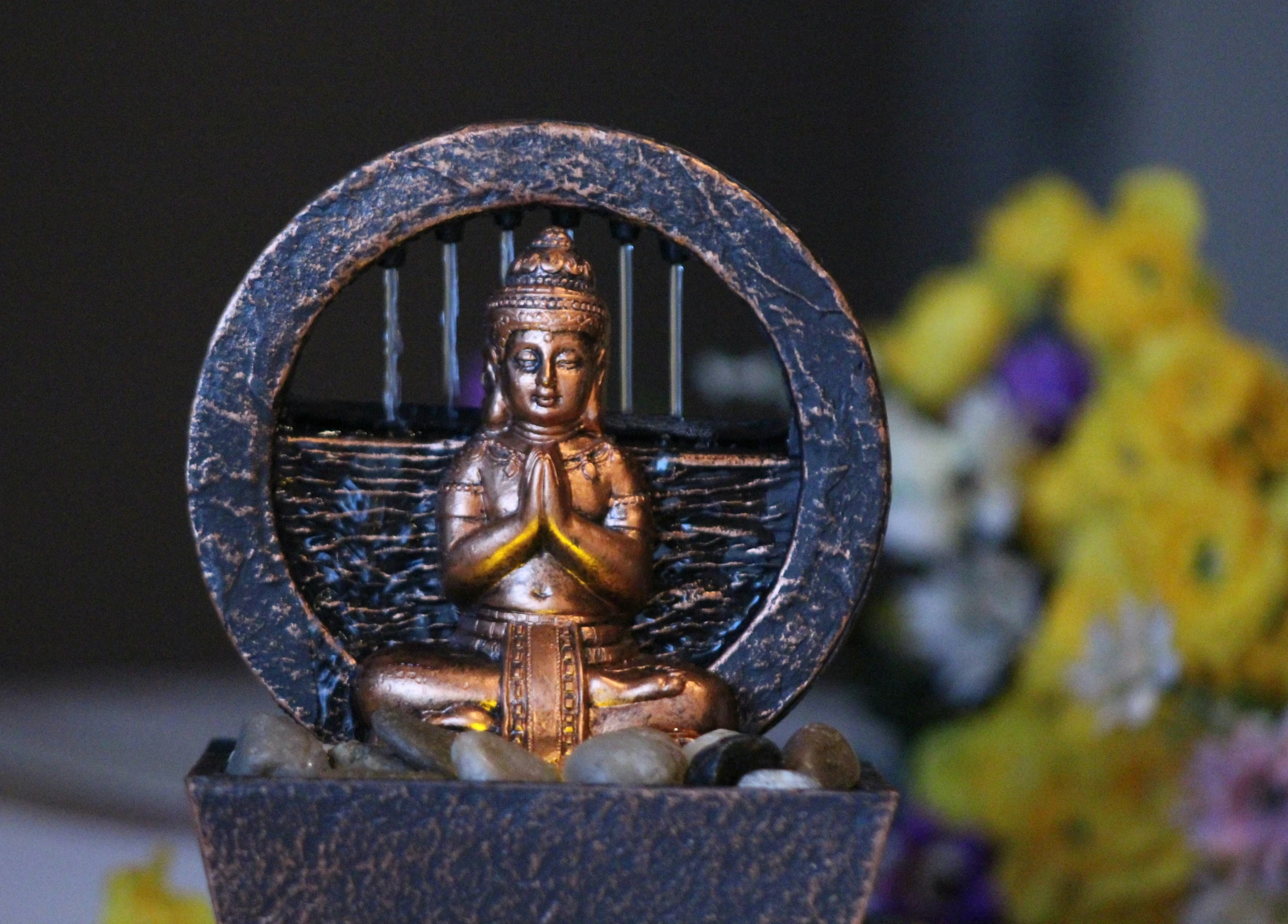 a buddha statue with a circular border around it