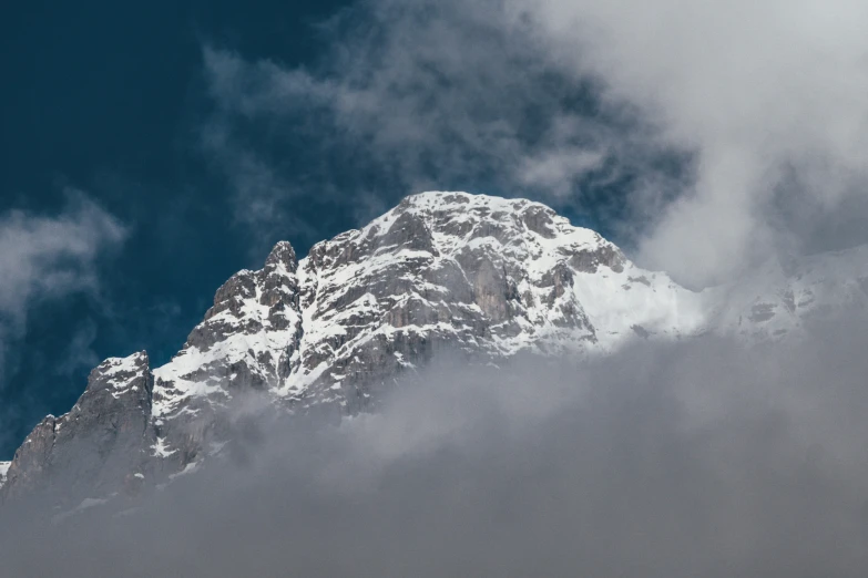 snow covered mountains and clouds on a partly cloudy day