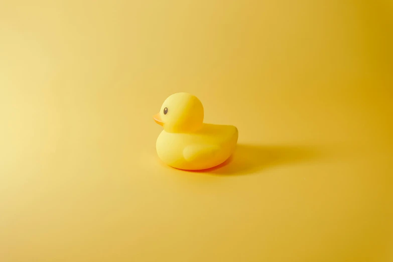 a rubber duck on a yellow surface