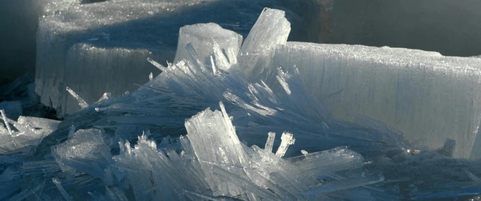a group of ice crystals are seen in close up