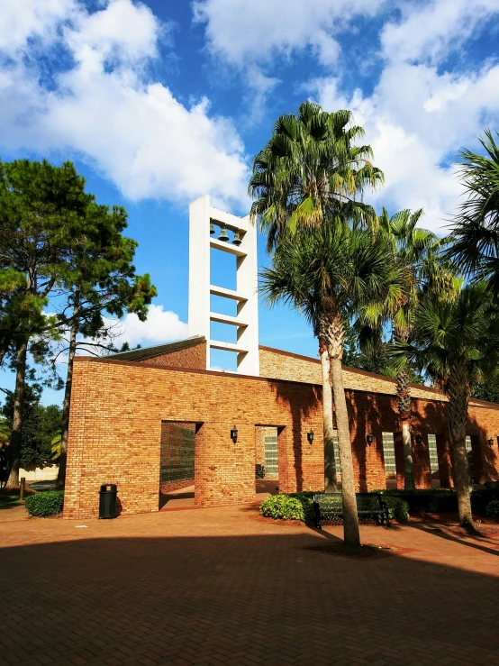 the church has a large bell tower above it