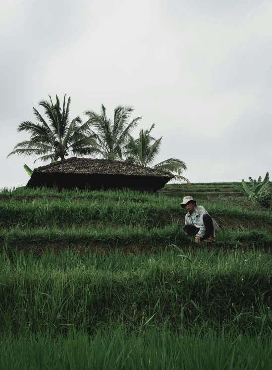 a man that is kneeling in some grass