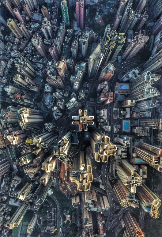 looking down at the skyline of a city from above