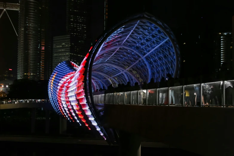 a big metal structure with lights on it