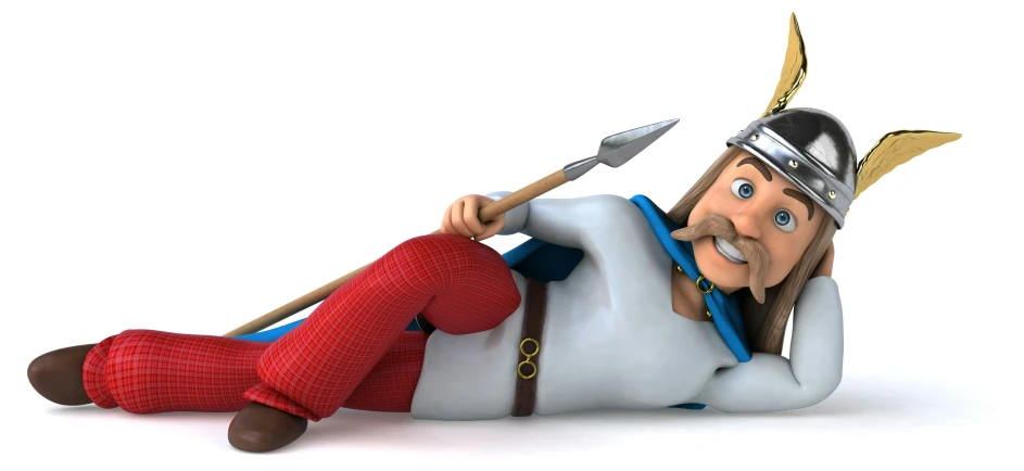 a figurine of a man dressed as an elf lying down with a hammer and two tooth brushes in his mouth