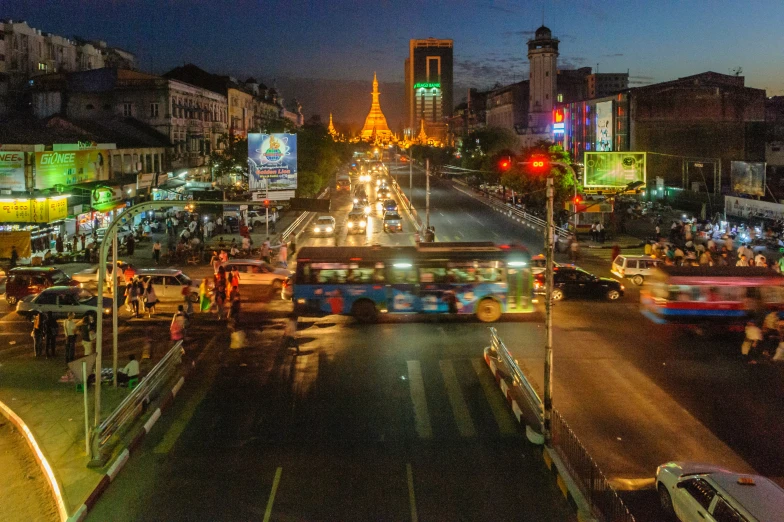 traffic in a busy city at night time