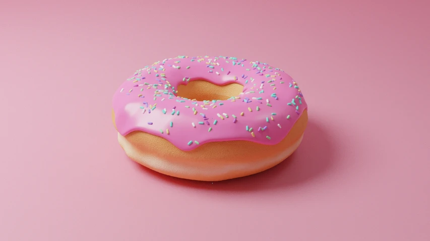 a close up of a pink and gold doughnut