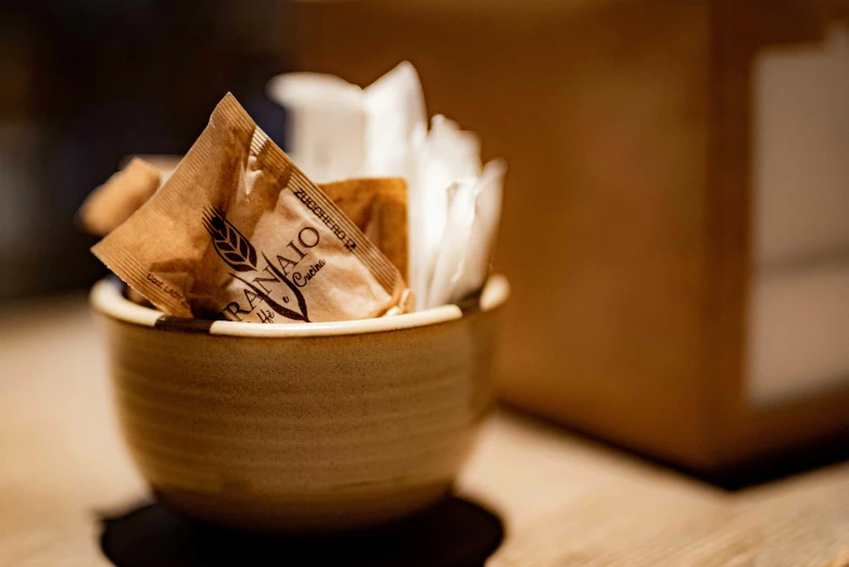 brown napkins in a brown tea cup