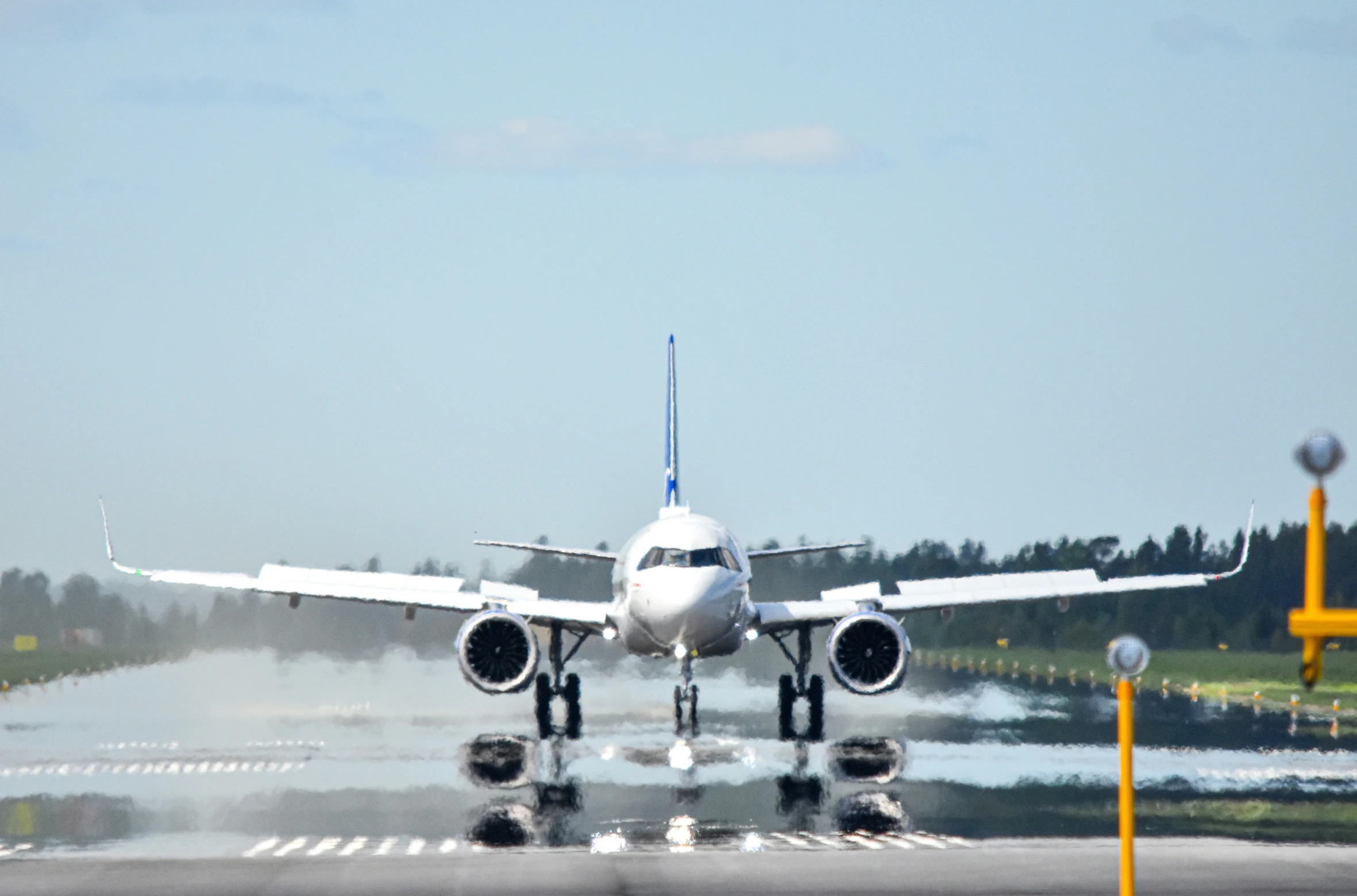 an airplane taking off from the runway