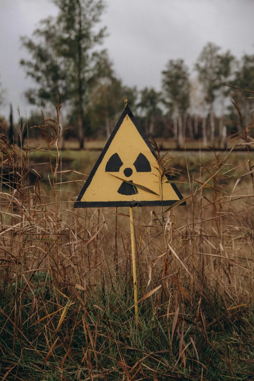 a yellow and black sign that looks like a radioactive sign