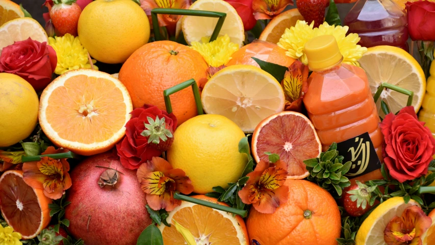 an image of different types of fruits and flowers