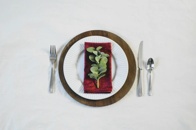 a plate with a plant and fork on it