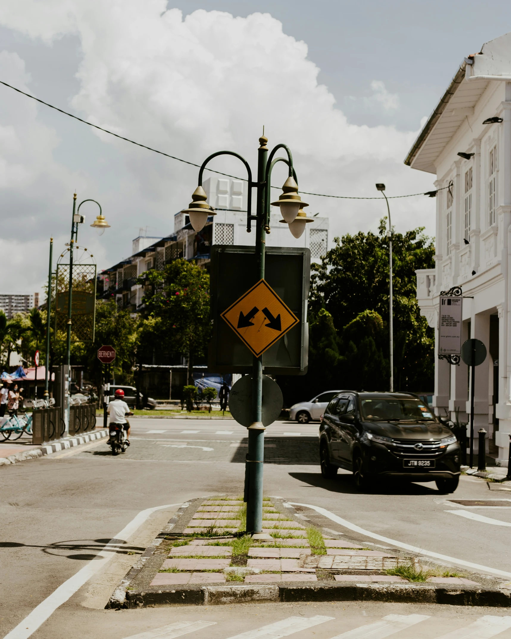 this is an image of an intersection with traffic