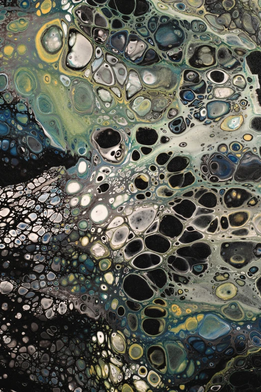 a painting with oil, paint and bubbles