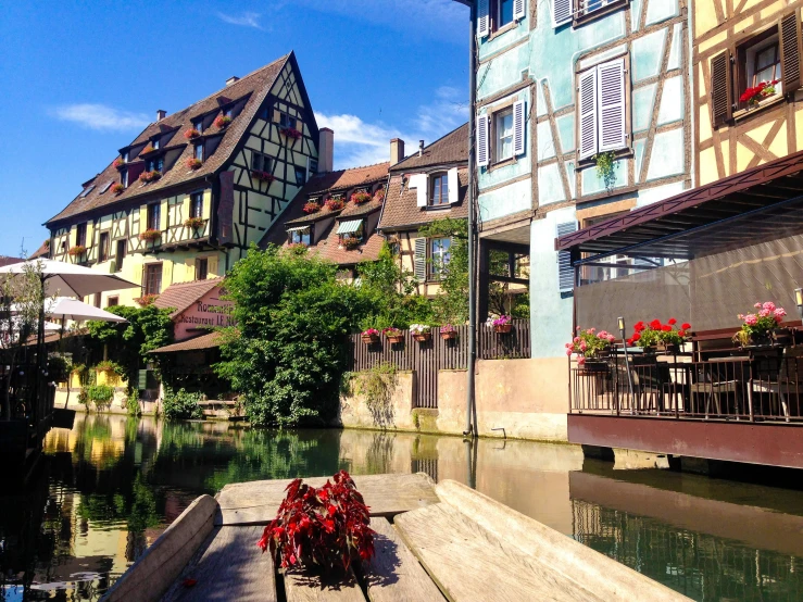 a water way with buildings lined up on both sides