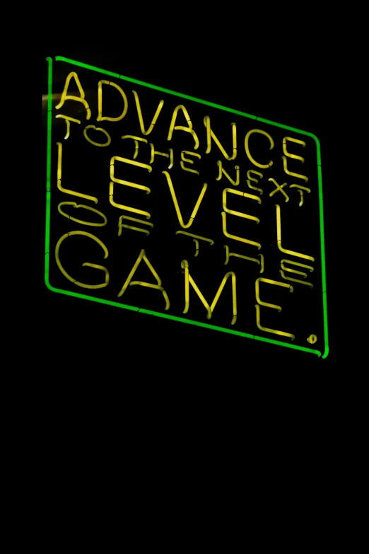 the neon sign says advance level game on a black background