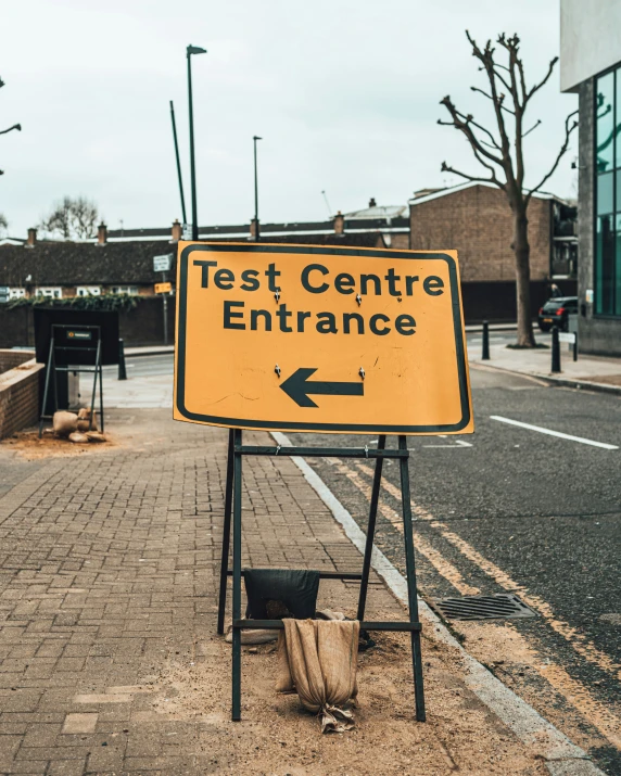 a yellow sign that is sitting on the ground