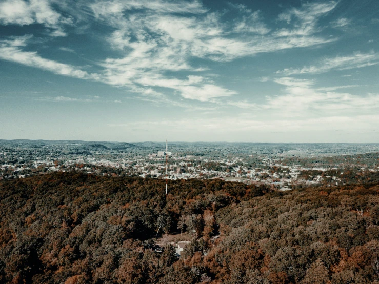 a view of a city in the distance from a hill top