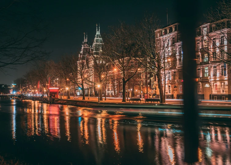 night lights along the streets of a european city