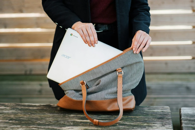 a person with a purse on their knees