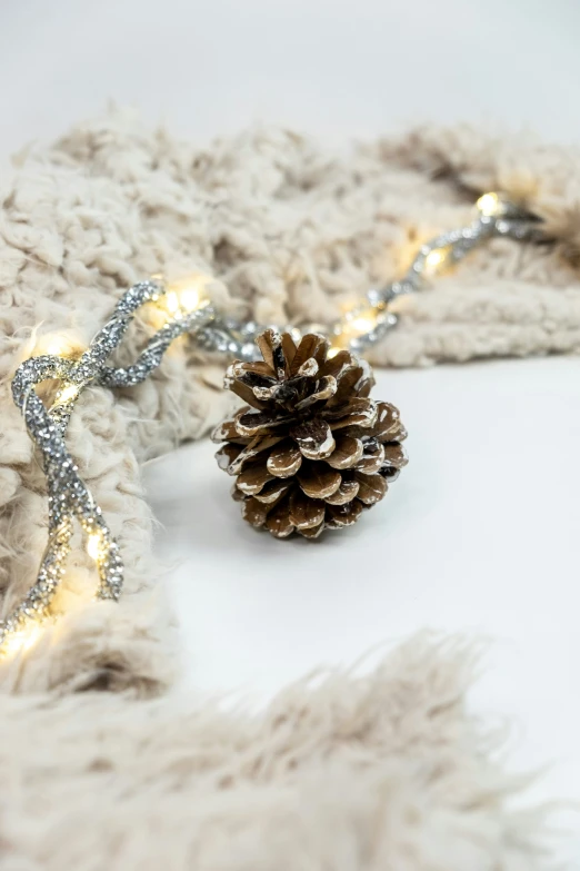 a pine cone sitting on top of a white table