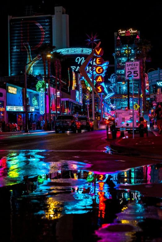 an image of a city street lit up at night