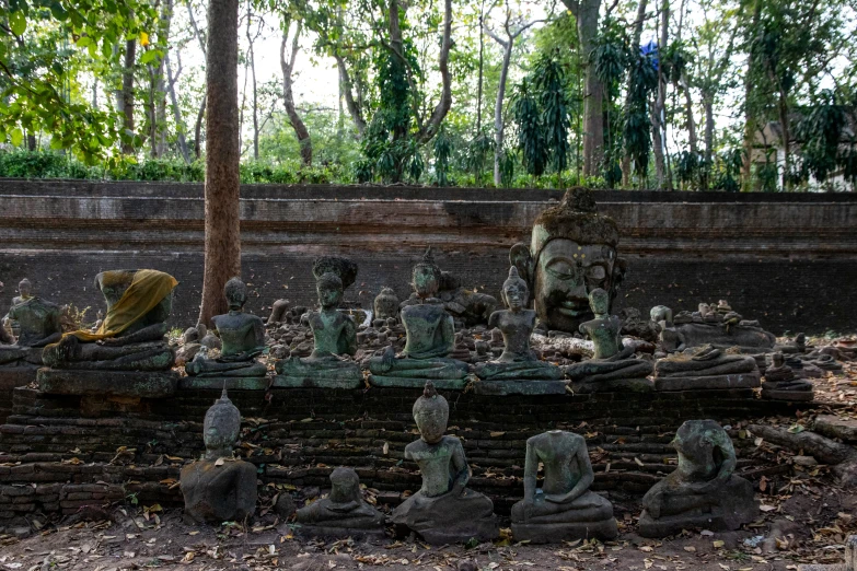 many buddha statues are shown in this picture