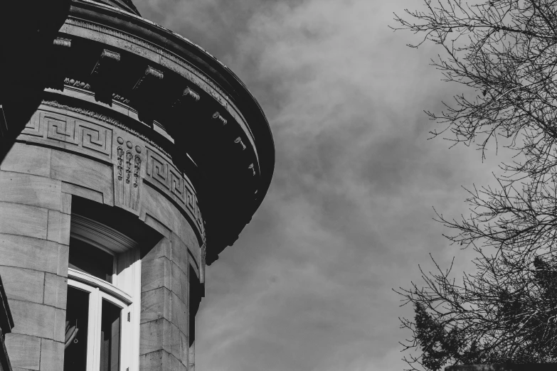 black and white pograph of the top of a building