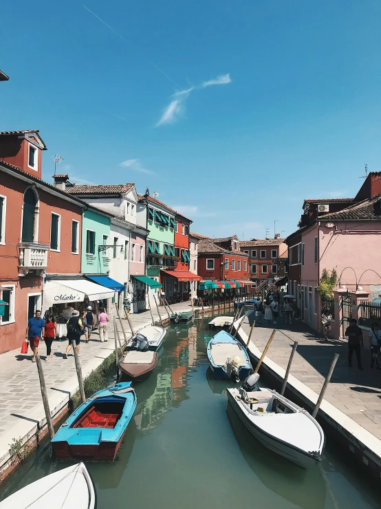 an empty waterway on a very narrow city street