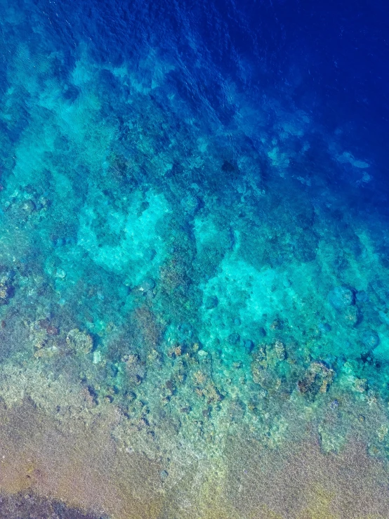 a boat floating in the blue water near a shore