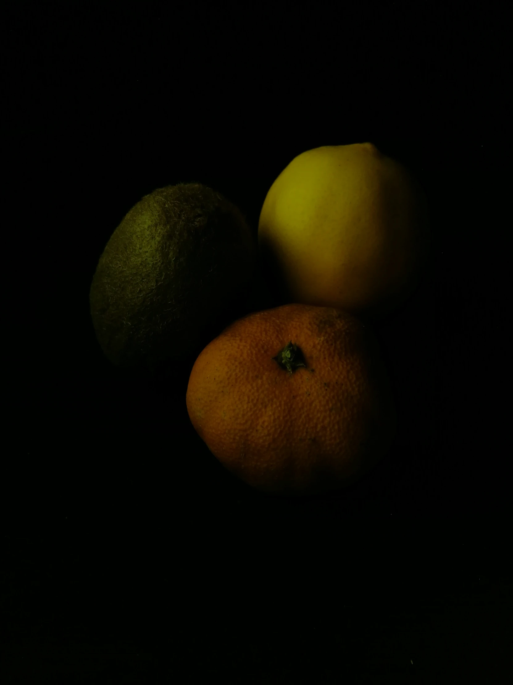 a black background with three oranges and two lemons