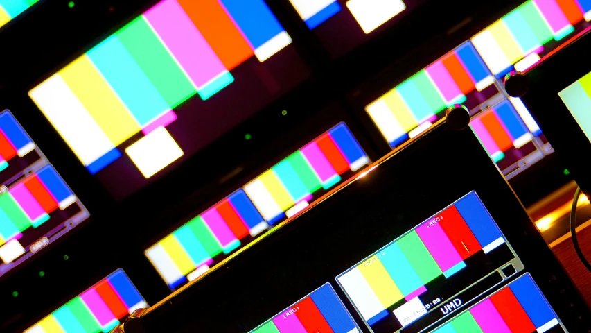 a close up view of a television in color