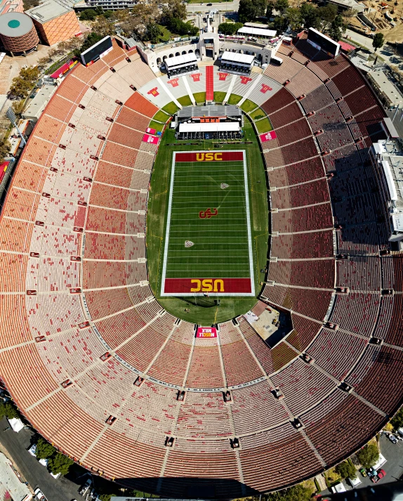 an aerial view of a football field