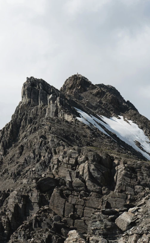 an area with snow on a very rocky mountain